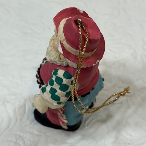 VTG Cowboy Santa Hand Painted Standing Hanging Tree Ornament 3"x1.75" - Picture 3 of 16